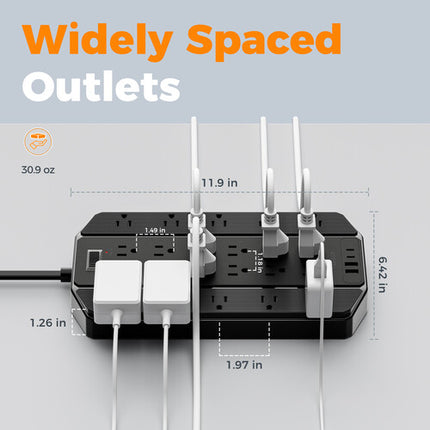 Tessan Protector de Sobretensión 22 Enchufes 2 USB-A 2 USB-C 4000 Joules Cable 10 Pies