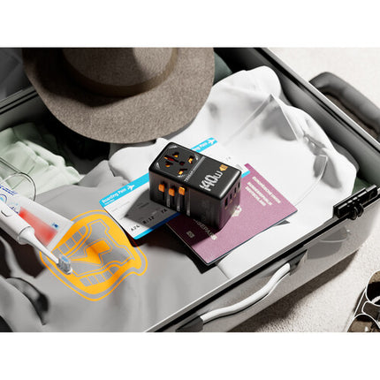 Tessan Adaptador de Viaje Universal GaN 140W con 1 Enchufe AC 3 Puertos USB-C y 1 USB-A