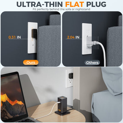 Tessan estación de carga vertical 9 en 1 65W con 2 USB-C y 3 salidas AC negra