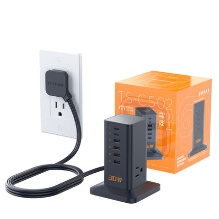 Tessan Estación de Carga Vertical 9 en 1 30W 1250W USB AC Negra