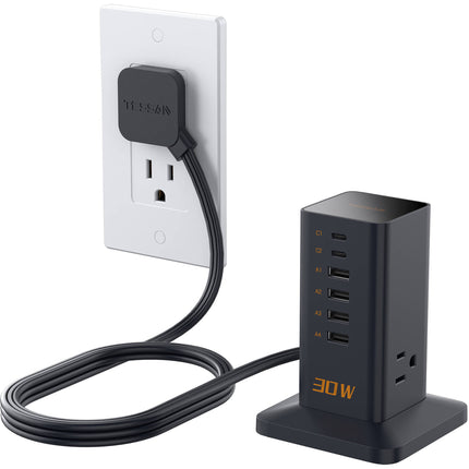 Tessan Estación de Carga Vertical 9 en 1 30W 1250W USB AC Negra