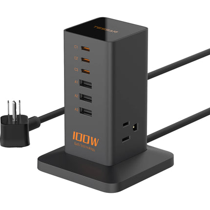 Tessan Estación de Carga Vertical 9 en 1 100W USB y AC Negra