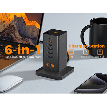 Tessan 6 en 1 Estación de Carga USB 100W 3 USB-C 3 USB-A
