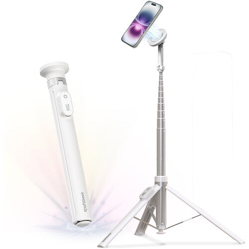 KraftGeek JustTap Trípode Magnético para Smartphone Blanco Altura 13 a 66" Bluetooth Remoto