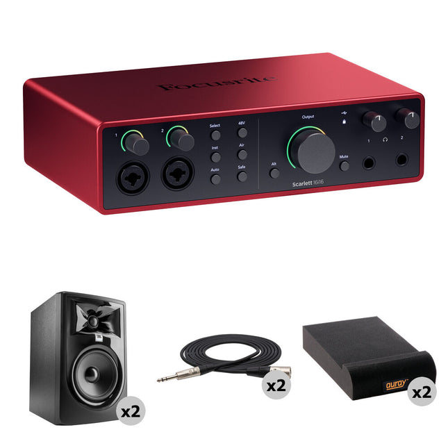 Focusrite Scarlett 16i16 USB-C Interfaz de audio con 24 Bit 192 kHz kit de mezcla con monitor JBL 305P MkII