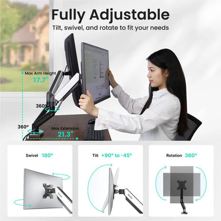 NearHub MA20 Soporte Doble para Monitor 13-32" con Ajuste 360° 21.3" Extensión