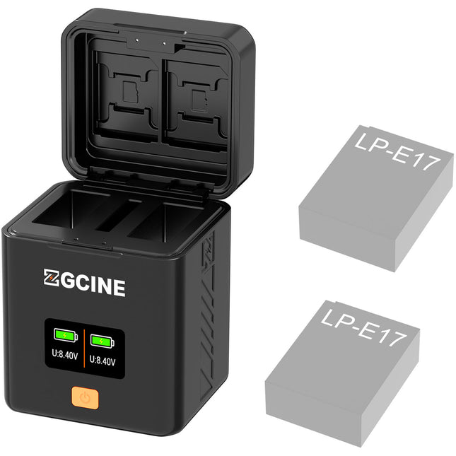 ZGCINE Cargador Dual Rápido para Baterías Canon LP-E17 con Pantalla OLED y Almacenamiento Tarjetas