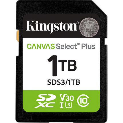 Kingston 1TB Canvas Select Plus Tarjeta de Memoria SDXC UHS-I V30 U3 Clase 10 150 MB/s Lectura