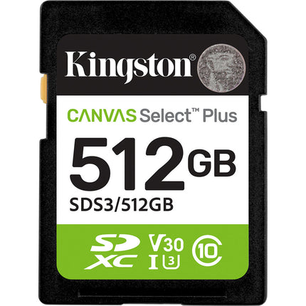 Kingston 512GB Canvas Select Plus Tarjeta de Memoria SDXC UHS-I V30 Clase 10
