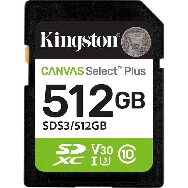 Kingston 512GB Canvas Select Plus Tarjeta de Memoria SDXC UHS-I V30 Clase 10