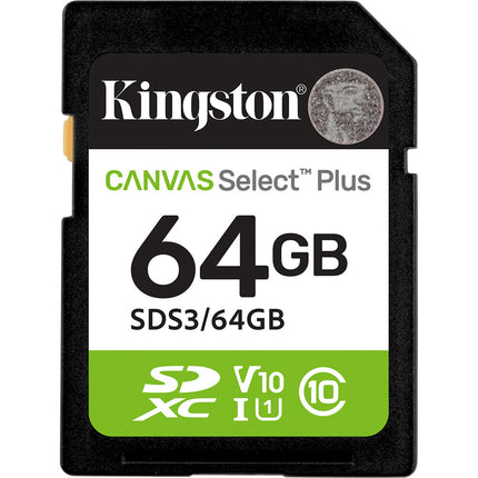 Kingston 64GB Canvas Select Plus Tarjeta de Memoria SDXC UHS-I 100MB/s Lectura 10MB/s Escritura IPX7