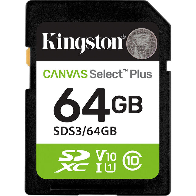 Kingston 64GB Canvas Select Plus Tarjeta de Memoria SDXC UHS-I 100MB/s Lectura 10MB/s Escritura IPX7