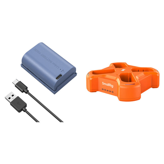 SmallRig LP-E6NH Kit de Batería USB-C 2400mAh y Cargador 4 Bahías Azul Naranja