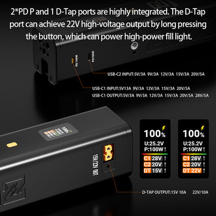 ZGCINE ZG-H110 Empuñadura Batería 110Wh 22V con Doble USB-C y D-Tap
