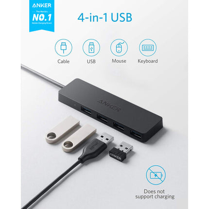 Anker Hub USB 3.2 Gen 1 Ultra Delgado 4 Puertos con Cable Integrado
