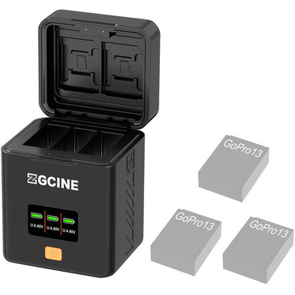 ZGCINE PS-G13 Estuche de Carga 3 Bahías para Baterías GoPro HERO13 con Pantalla OLED y Carga Rápida
