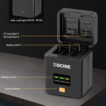 ZGCINE PS-G13 Estuche de Carga 3 Bahías para Baterías GoPro HERO13 con Pantalla OLED y Carga Rápida
