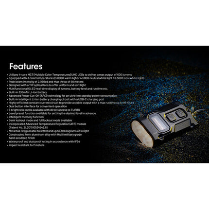 Nitecore TINI 3 Linterna LED Recargable Multicolor 600 Lúmenes USB-C Negra
