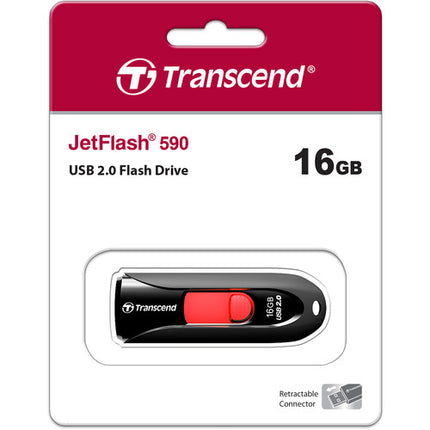 Transcend 16GB JetFlash 590 Memoria USB 2.0 con Conector Deslizante y Llavero