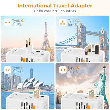 Tessan Adaptador de Viaje Universal GaN 1 Enchufe AC 3 USB-C 2 USB-A 100W