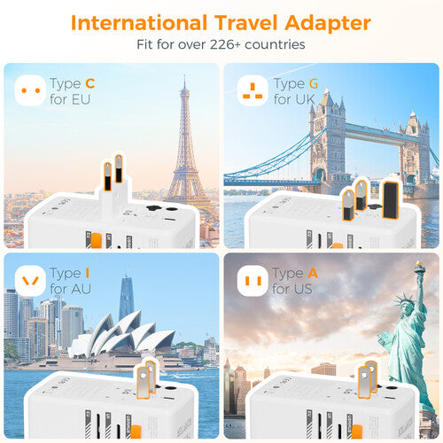 Tessan Adaptador de Viaje Universal GaN 1 Enchufe AC 3 USB-C 2 USB-A 100W