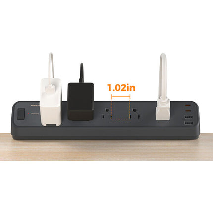 Tessan Protector de Sobretensión con 5 Salidas 2 USB-C 2 USB-A 2100 Joules 6ft Clip de Escritorio