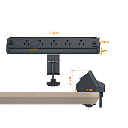 Tessan Protector de Sobretensión con 5 Salidas 2 USB-C 2 USB-A 2100 Joules 6ft Clip de Escritorio
