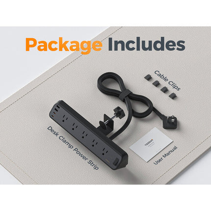 Tessan Protector de Sobretensión con 5 Salidas 2 USB-C 2 USB-A 2100 Joules 6ft Clip de Escritorio
