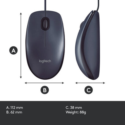 Logitech B100 Ratón Óptico USB 800 DPI Compatible Mac PC Linux