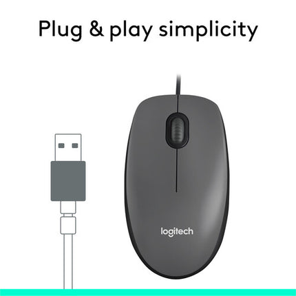 Logitech M100 Ratón Óptico USB 1000 dpi Compatible Mac Windows Linux