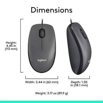Logitech M100 Ratón Óptico USB 1000 dpi Compatible Mac Windows Linux