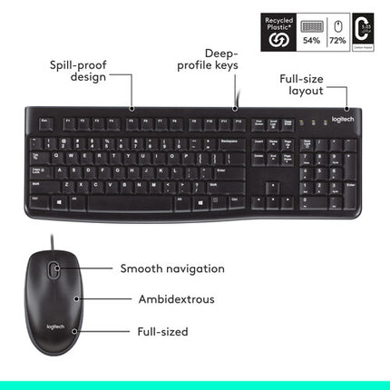 Logitech MK120 teclado y ratón óptico cómodo conexión plug-and-play
