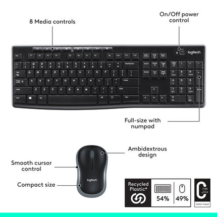 Logitech MK270 Combo teclado inalámbrico y ratón 2.4 GHz compacto ergonómico negro