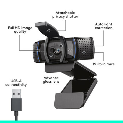 Logitech C920s HD Pro Webcam con Kit Auriculares USB H390 1080p 78°