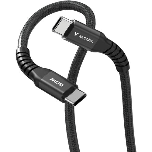 Verbatim Sync & Charge Cable USB-C 100W 3.9 pies Nylon Trenzado Negro
