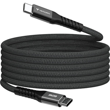 Verbatim Sync & Charge Cable USB-C 100W 3.9 pies Nylon Trenzado Negro