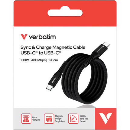 Verbatim Sync & Charge Cable USB-C 100W 3.9 pies Nylon Trenzado Negro