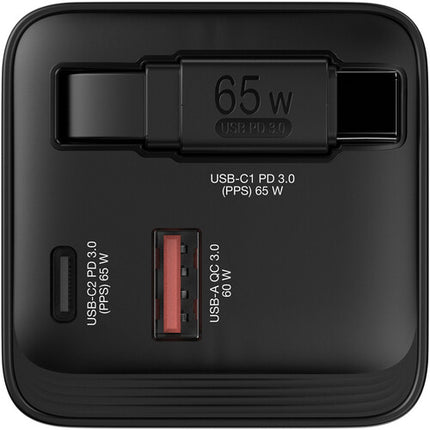 Verbatim Cargador USB GaN 65W 2 Puertos con Cable Retráctil 31.5 pulgadas y Adaptadores EU UK