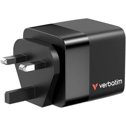 Verbatim Cargador USB GaN 65W 2 Puertos con Cable Retráctil 31.5 pulgadas y Adaptadores EU UK