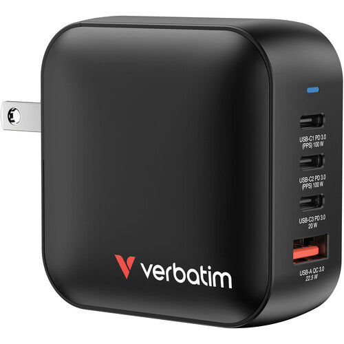 Verbatim Cargador de Pared 100W 4 Puertos GaN con Adaptadores EU UK