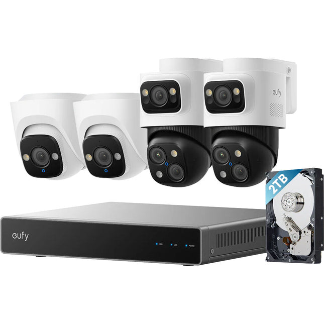 eufy Security S4 NVR 8 canales con 2TB HDD y 2 cámaras Bullet-PTZ 16MP