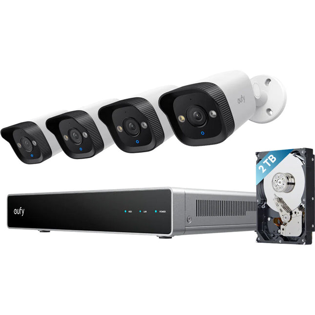 eufy Security S4 NVR 8 canales con 2TB HDD y 4 cámaras 4K UHD PoE