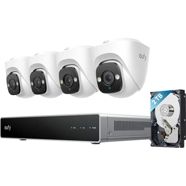 eufy Security S4 Kit de Vigilancia 8 Canales 2TB HDD 4 Cámaras UHD 4K Turret