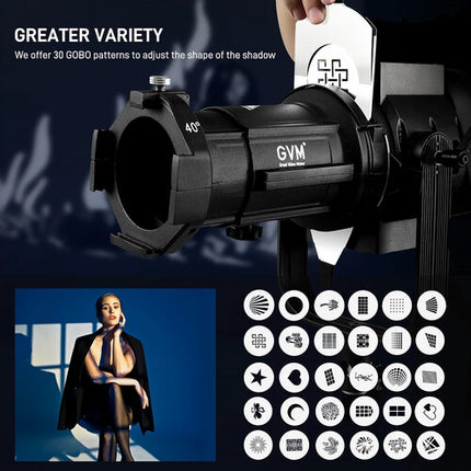 GVM 40° Projection Kit Lente 600W 30 Patrones Gobo y Filtros de Color