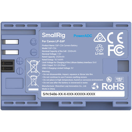SmallRig LP-E6P batería USB-C 2520mAh azul con cable carga USB-A