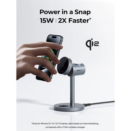 AUKEY LC-MC311A MagFusion Qi2 Estación de carga inalámbrica 15W con enfriamiento activo