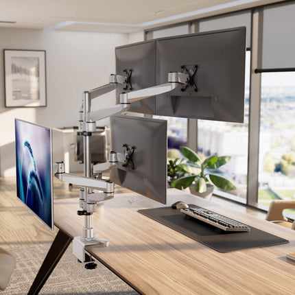 Mount-It! MI-63156 Soporte de Escritorio para 4 Monitores de 27" con Montaje Abrazadera y Ojales