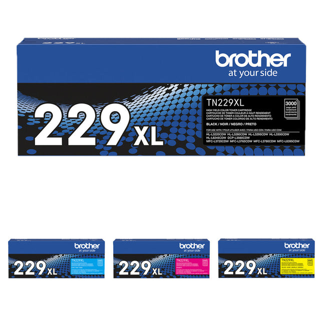 Brother TN229XL Kit de Cartuchos de Tóner 4 Colores Alto Rendimiento para Impresoras Brother HL-L3220CDW L3295CDW