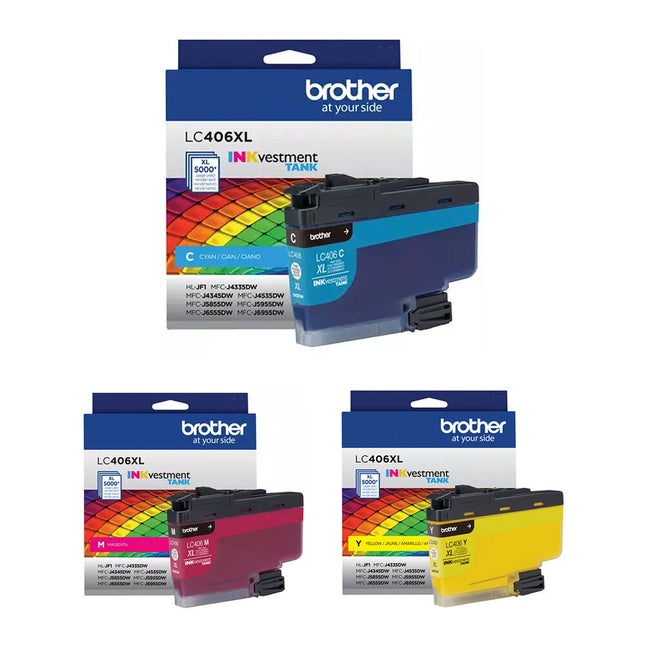 Brother LC406XL Cartuchos de Tinta 3 Colores Alto Rendimiento para INKvestment Tank