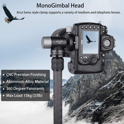 ARTCISE GH3P Cabezal Gimbal para Monopie Capacidad 15kg 360° Panorámico